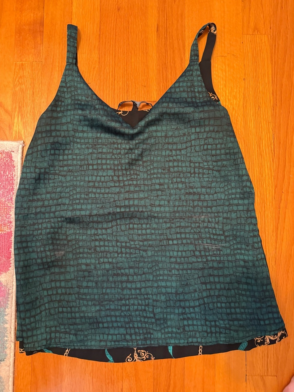 White House Black Market Teal Grid-Print V-Neck Camisole reversible